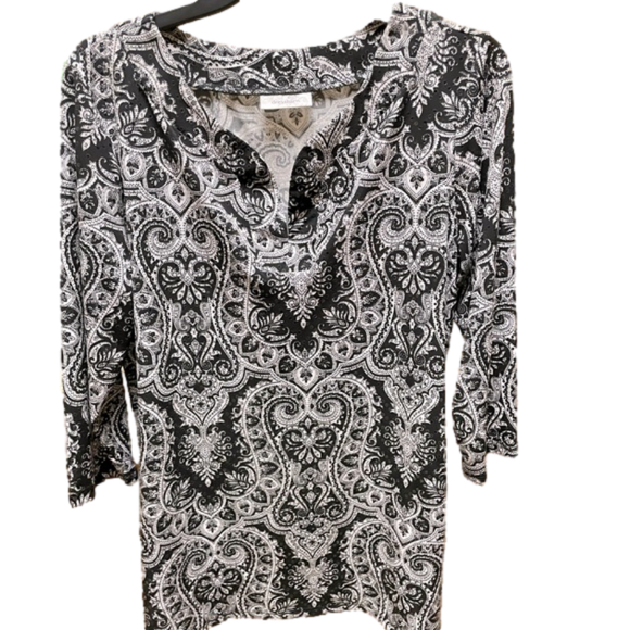 Dressbarn Black & White Sequined Pullover Size Large 3/4 Sleeve Top - Picture 1 of 6